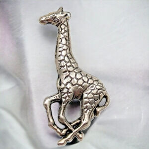 Silver Tone Giraffe Running Hat Lapel Pin Brooch